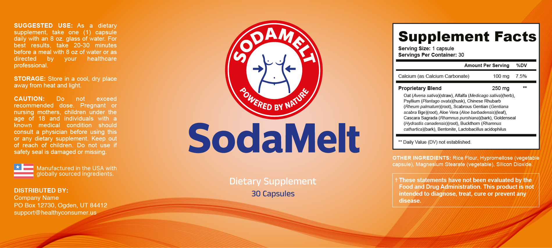 SodaMelt product label with Supplement Facts